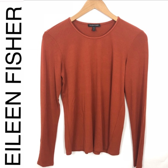 Eileen Fisher Tops - Eileen Fisher Burnt Orange Silk Long Sleeve XS